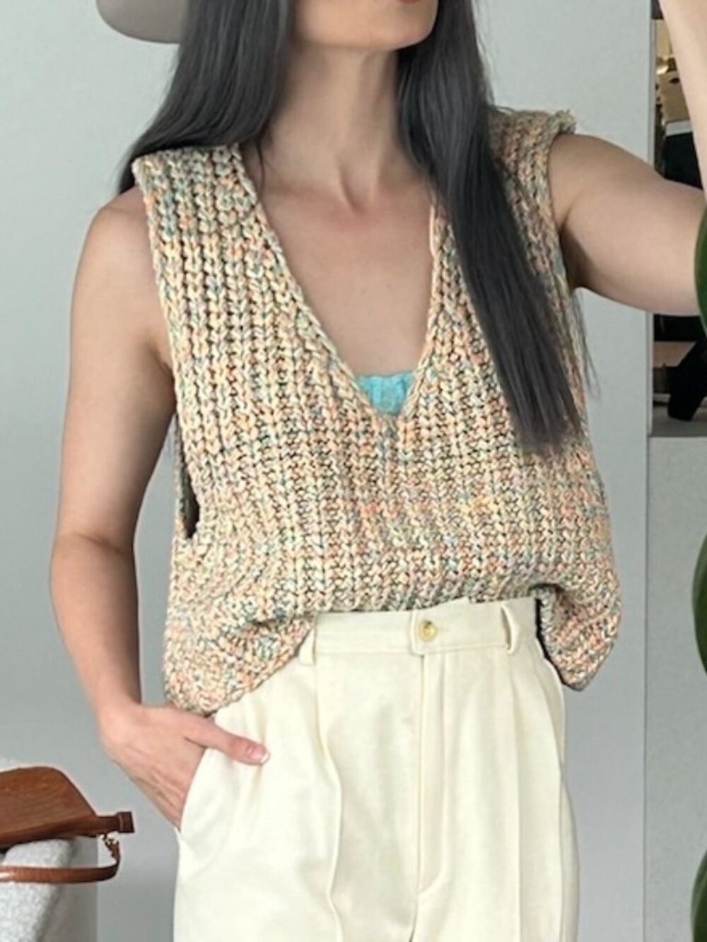 Free People Chunky Knit Sweater Vest Pastel Multicolor